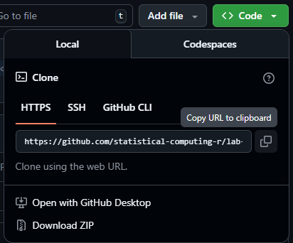 screenshot of GitHub Repository HTTPS link found under CODE in a repository on GitHub